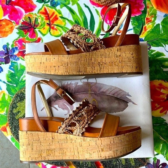 Brand New Jessica Simpson Callri Wedge Sandals Woven Raffia Cork Platform Ankle - Picture 6 of 16